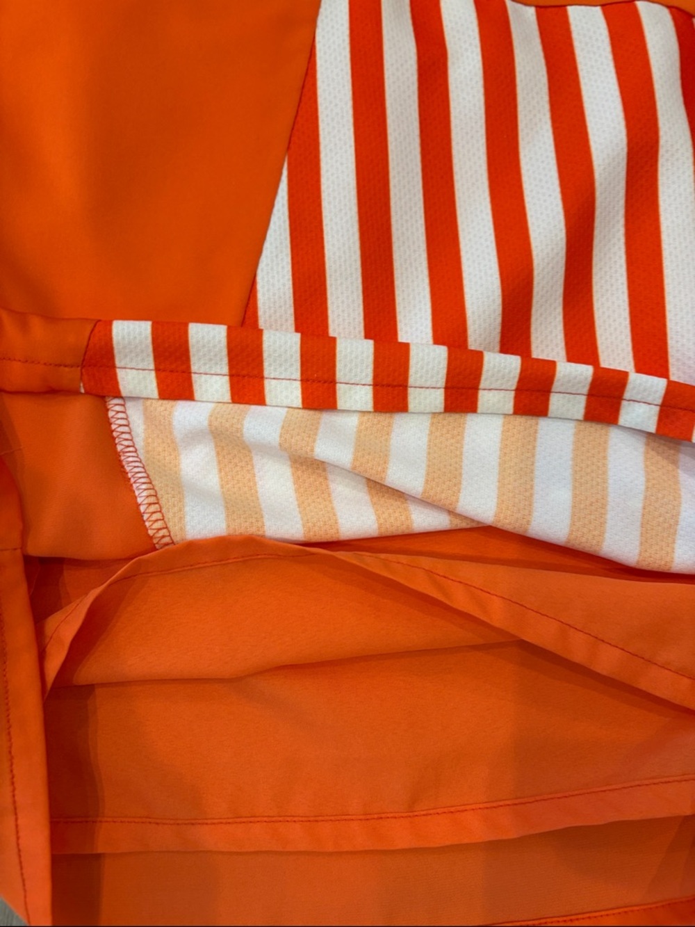 Striped Short-Sleeve Dress in Beige, Cream & Orange Trim - Picture 12 of 13